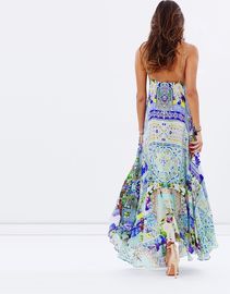 Fancy Women Printing Flowery Sleeveless Long Dress