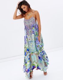 Fancy Women Printing Flowery Sleeveless Long Dress