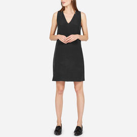 V neck black sleeveless mini women dress