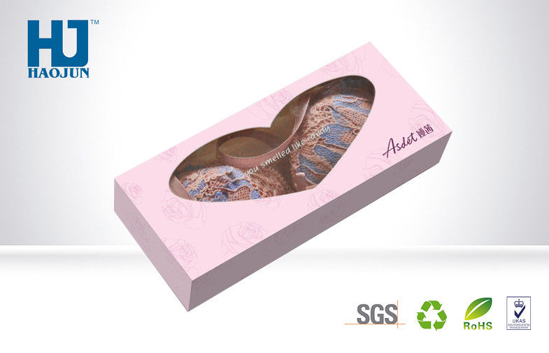 Pink Underwear Cardboard Packing Boxes Matt Lamination With PVC Window